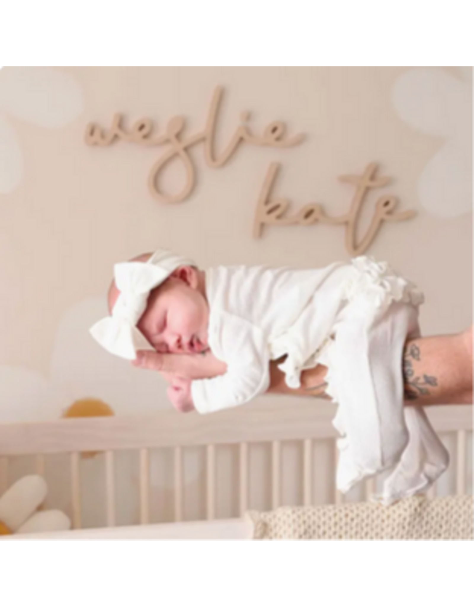 Caden Lane Caden Lane- Cloud White Bamboo Waffle Zipper Ruffle Footie