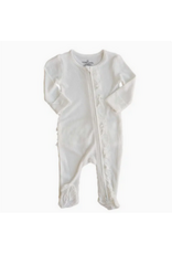 Caden Lane Caden Lane- Cloud White Bamboo Waffle Zipper Ruffle Footie