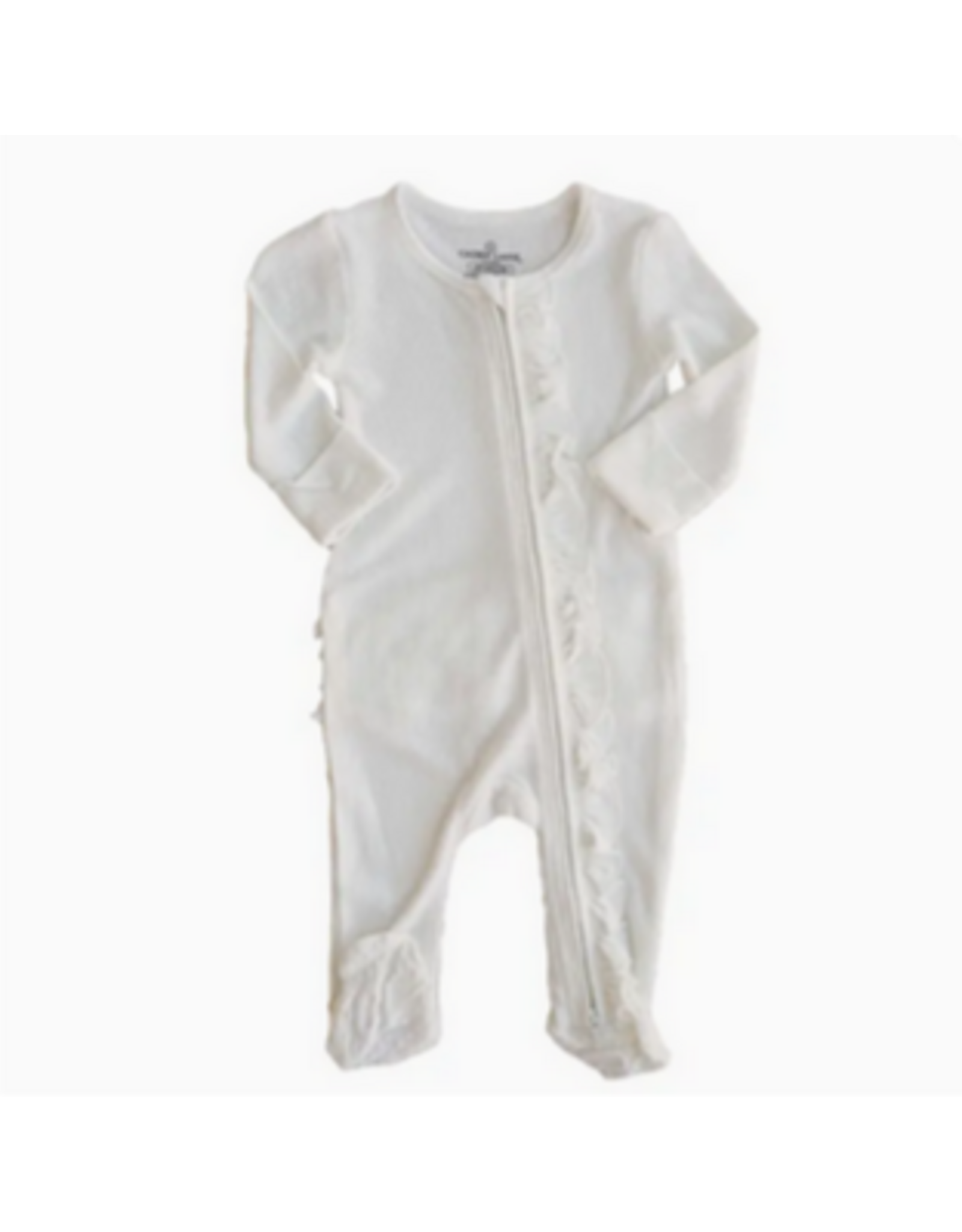 Caden Lane Caden Lane- Cloud White Bamboo Waffle Zipper Ruffle Footie