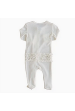 Caden Lane Caden Lane- Cloud White Bamboo Waffle Zipper Ruffle Footie