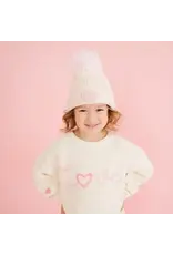 Sweet Wink - Pearl Heart Patch Pom Pom Beanie