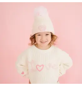 Sweet Wink - Pearl Heart Patch Pom Pom Beanie