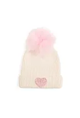 Sweet Wink - Pearl Heart Patch Pom Pom Beanie
