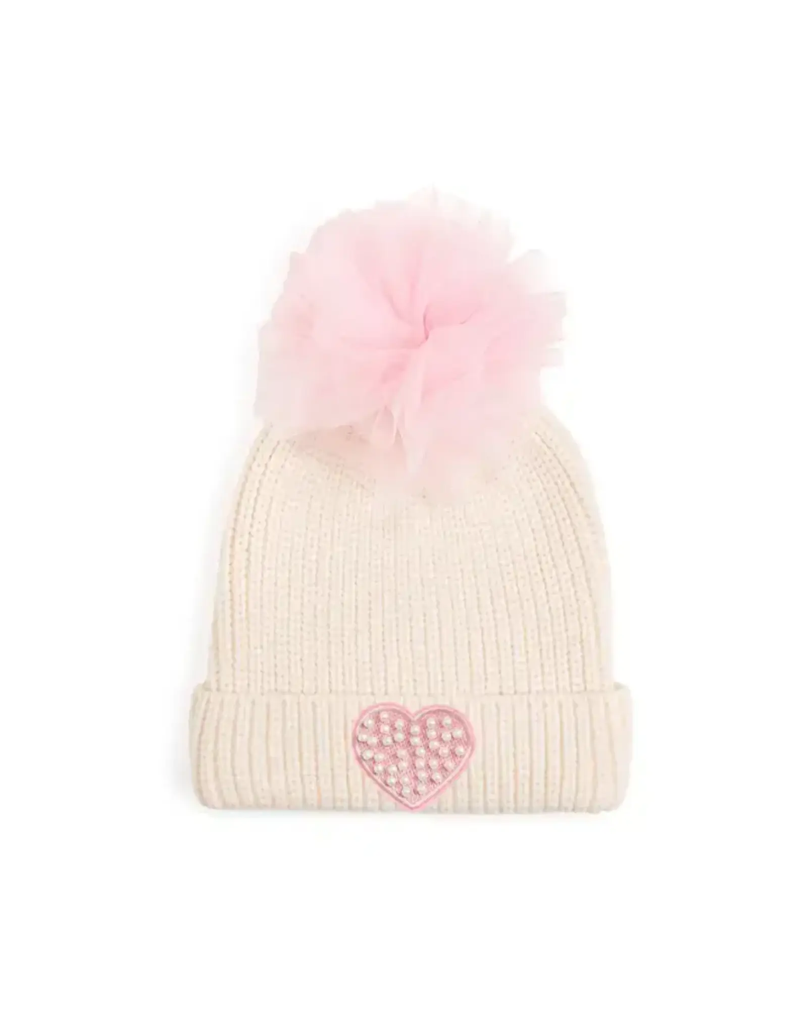 Sweet Wink - Pearl Heart Patch Pom Pom Beanie