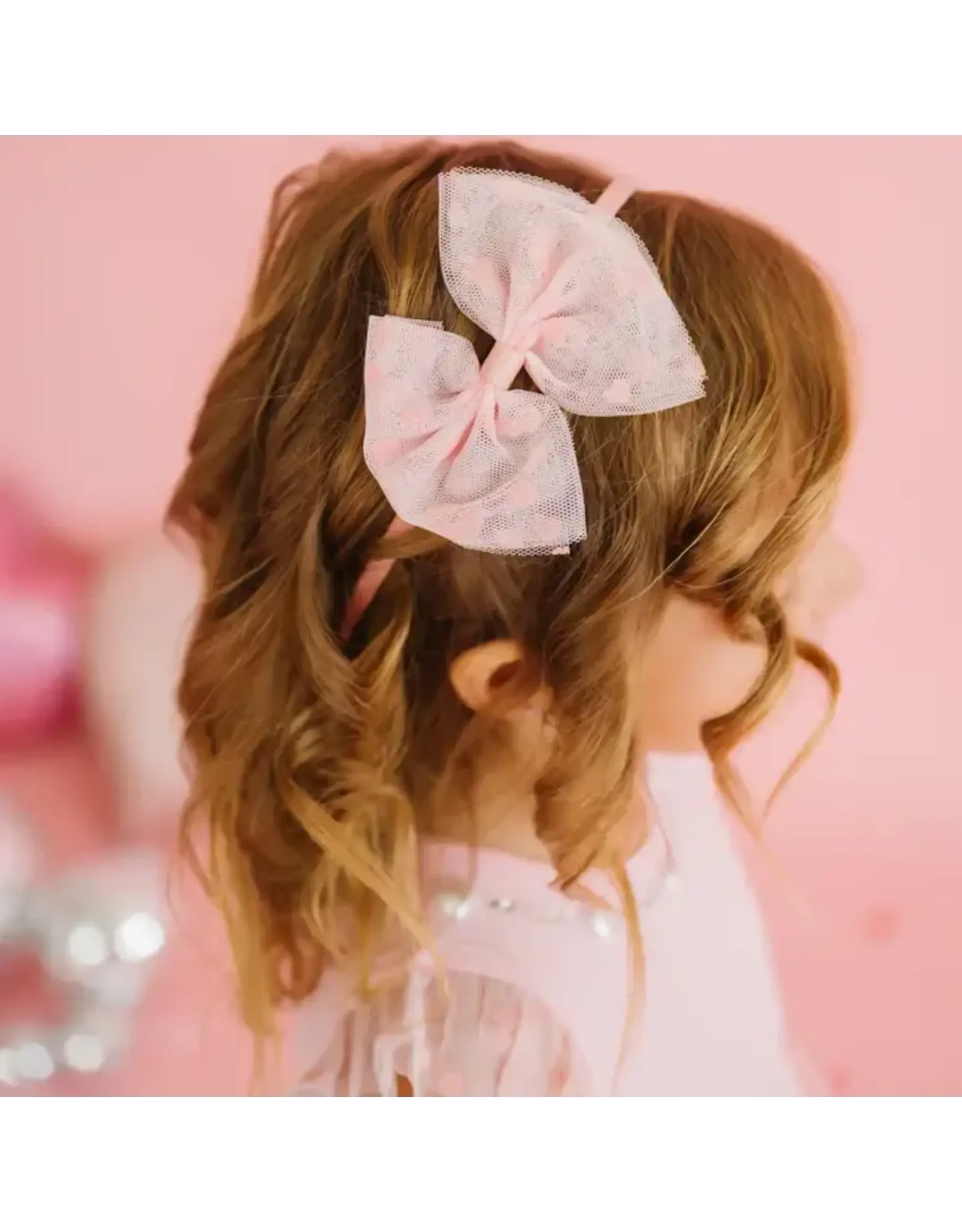 Sweet Wink- Flocked Heart Valentine's Day Tulle Bow Headband