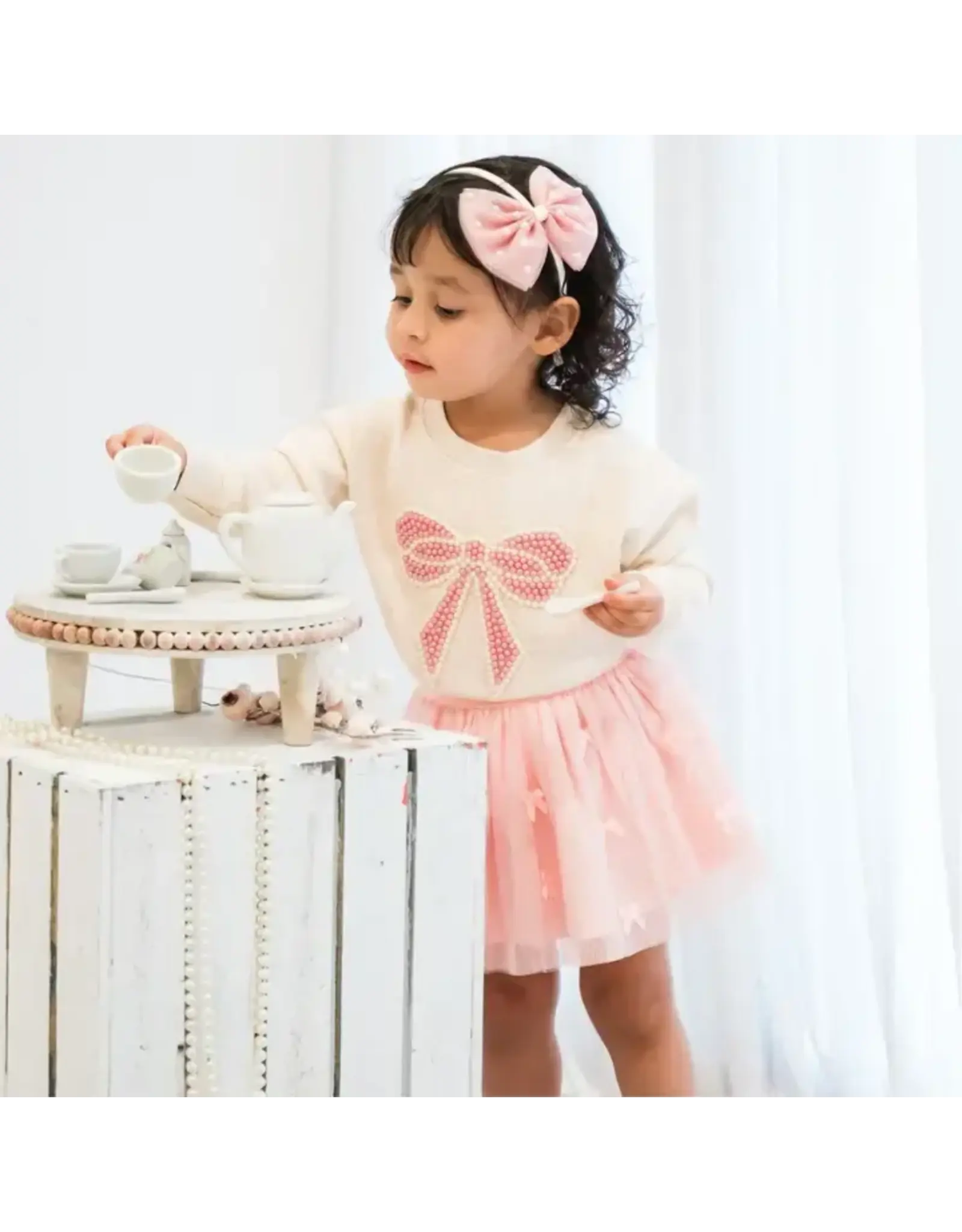 Sweet Wink- Pretty Pearl Tulle Bow Headband