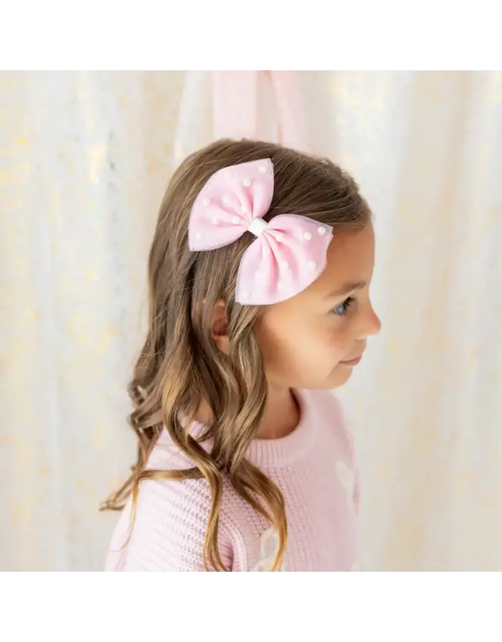 Sweet Wink- Pretty Pearl Tulle Bow Clip
