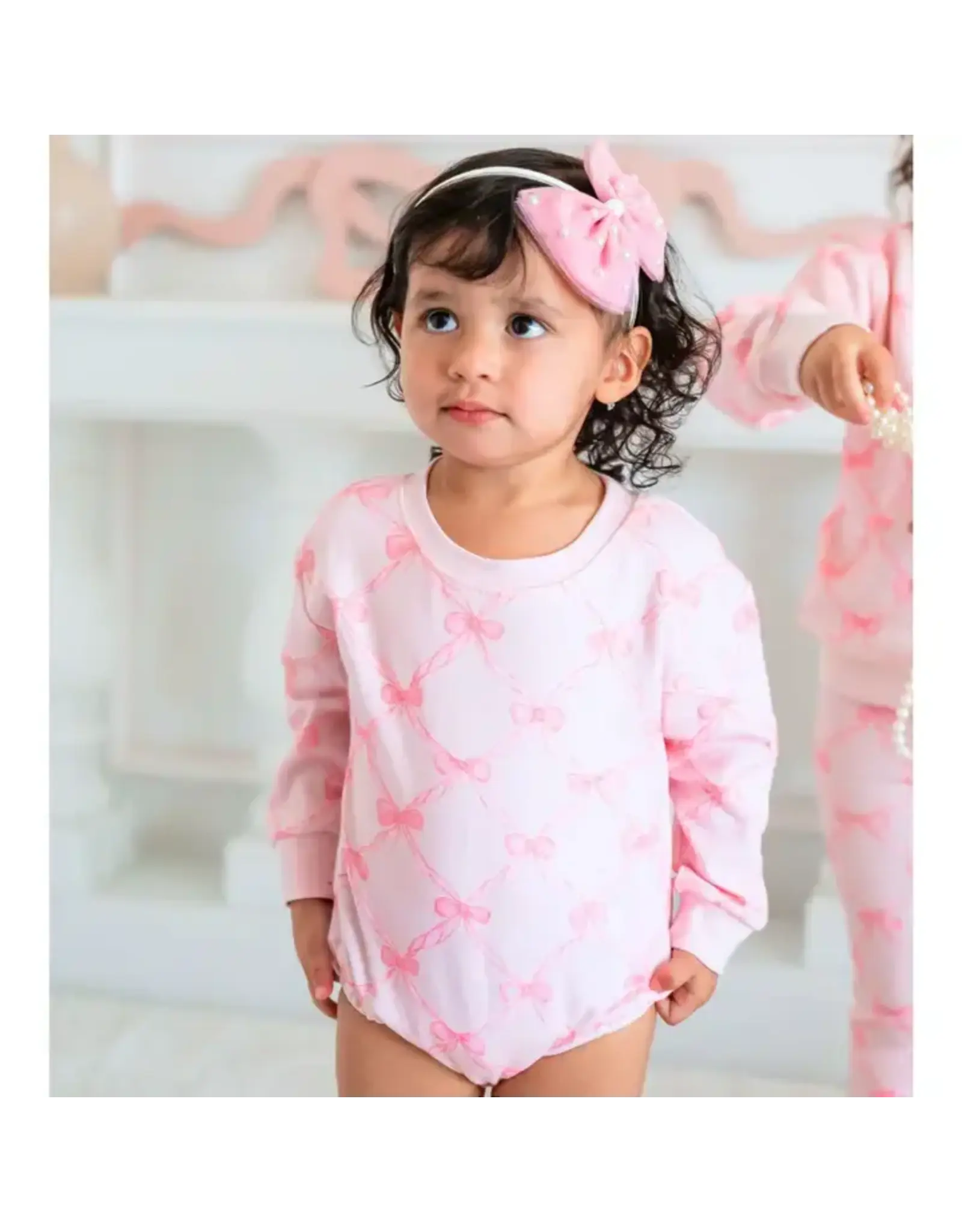 Sweet Wink- Bow Trellis L/S Romper: Ballet