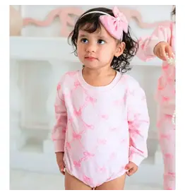 Sweet Wink- Bow Trellis L/S Romper: Ballet