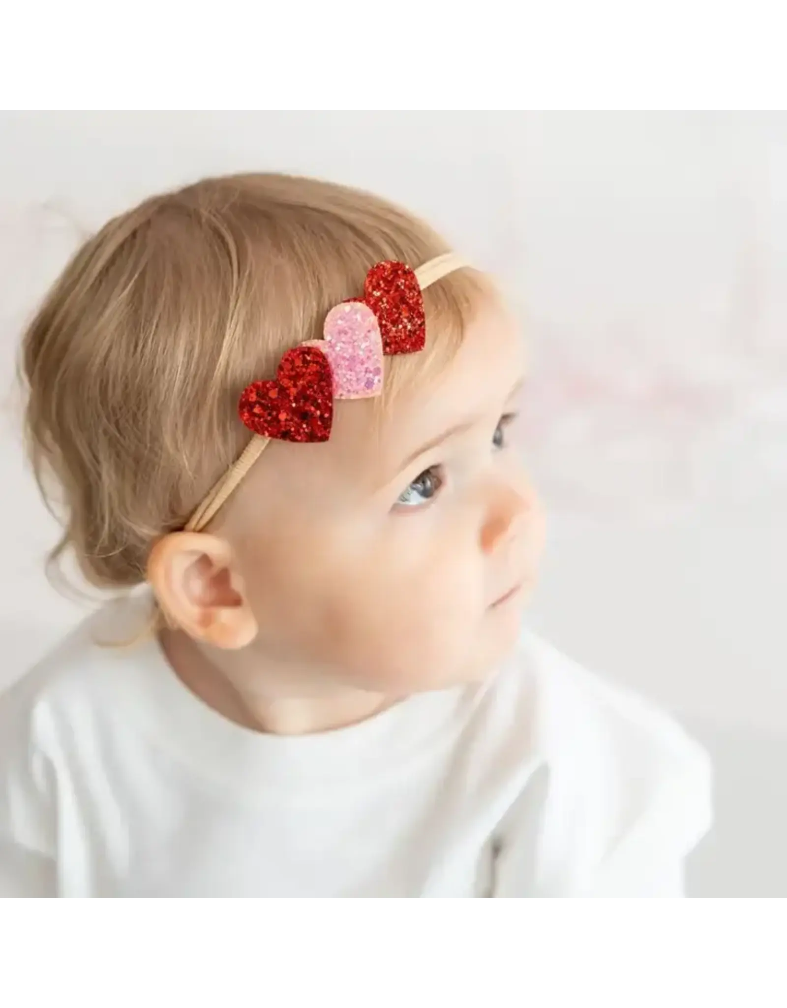 Sweet Wink- Pink & Red Glitter Hearts Baby Headband