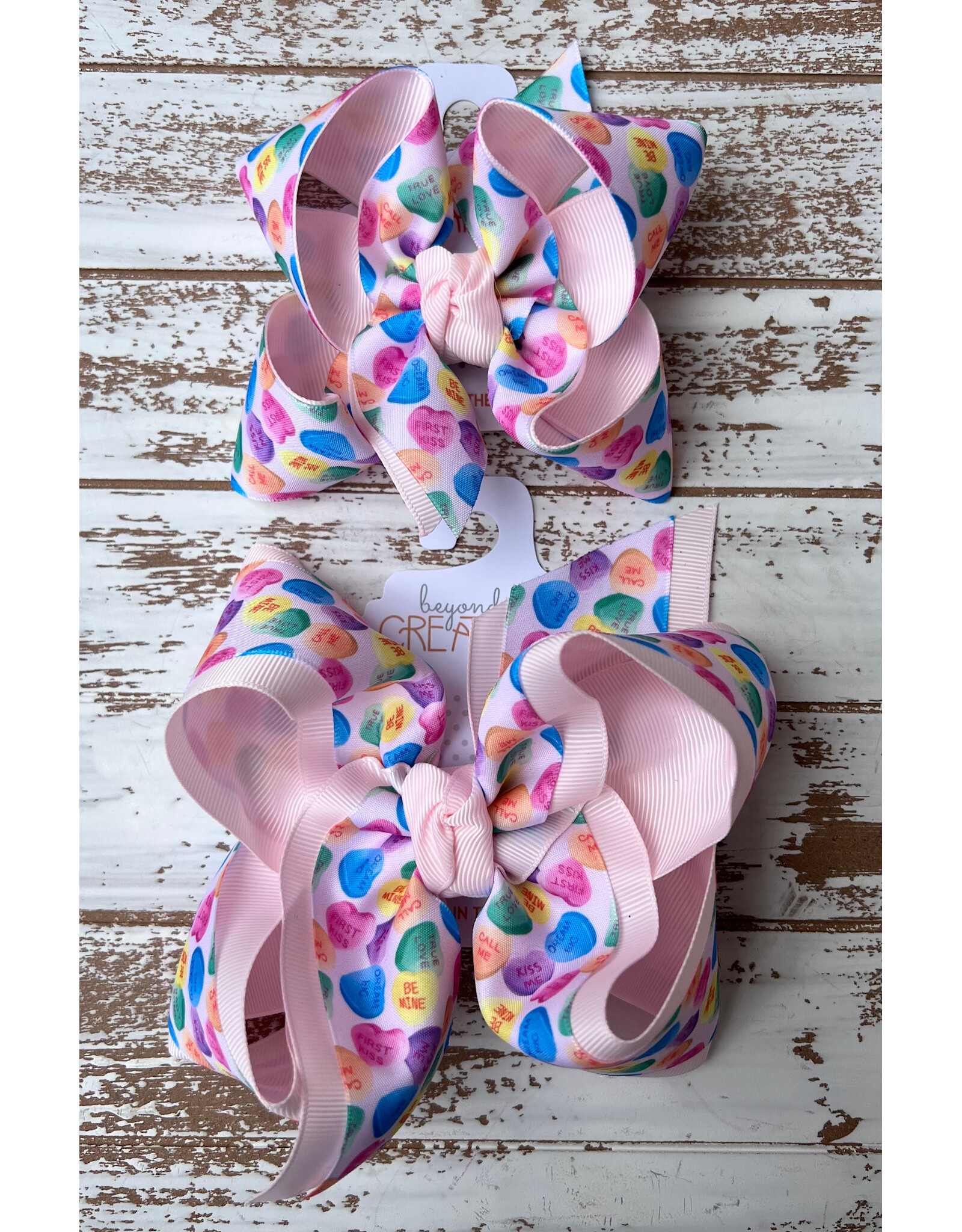 Beyond Creations Beyond Creations- Powder Pink Candy Heart Layered Bow