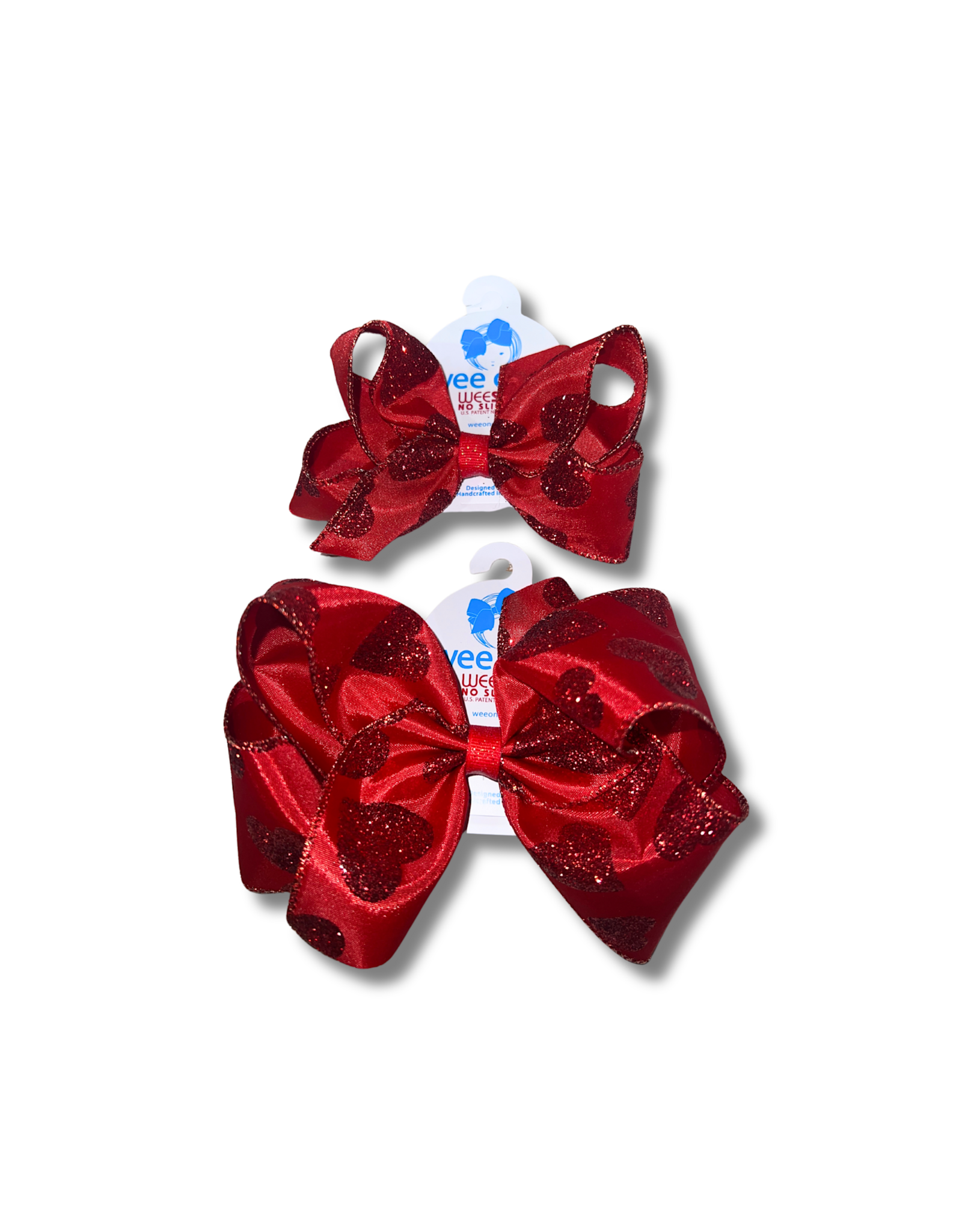 Wee Ones- Valentine Taffeta Glitter Red Heart Bow