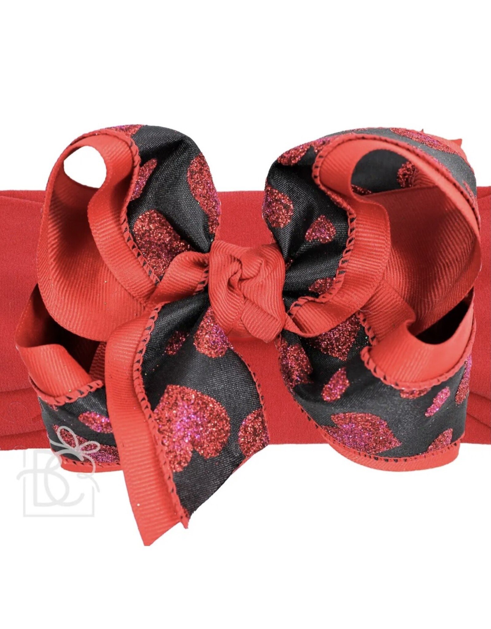 Beyond Creations Beyond Creations- 5.5" Black/Red Heart Bow on Pantyhose Headband
