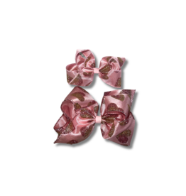 Wee Ones- Valentine Taffeta Glitter Pearl Heart Bow