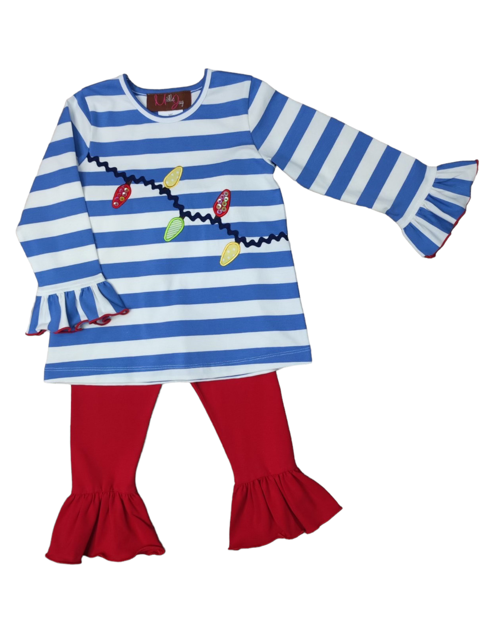 Millie Jay Millie Jay- Christmas Lights Appl Ruffle Pant Set