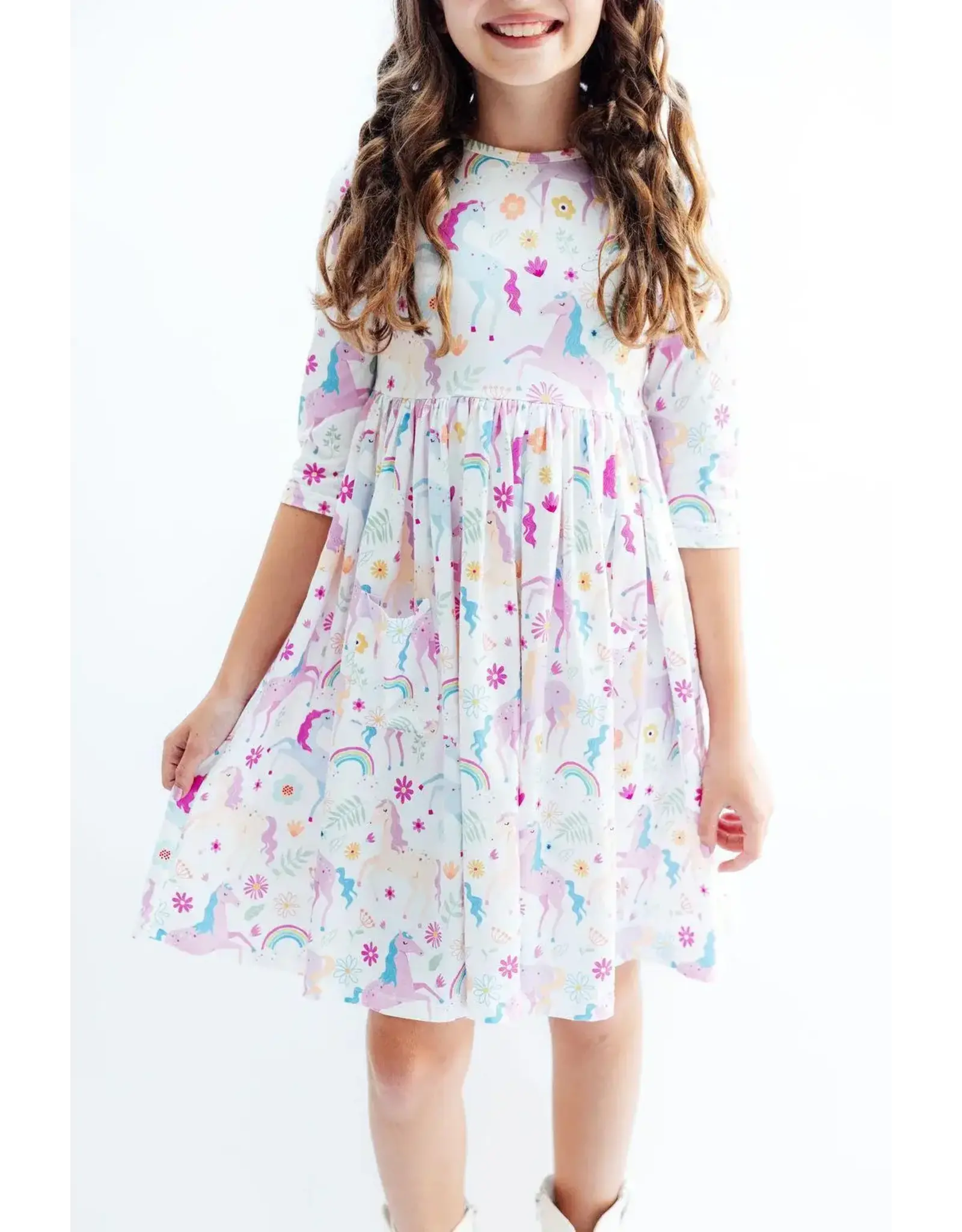 Mila & Rose Mila & Rose- Rainbow Vibes 3/4 Sleeve Pocket Twirl Dress