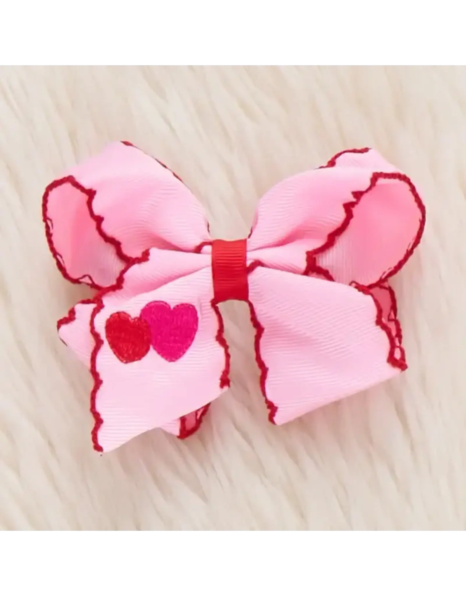 Double Heart Scallop Embroidered Bow
