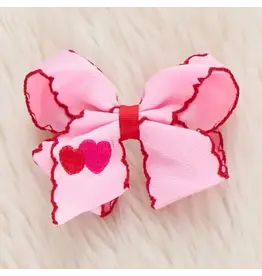 Double Heart Scallop Embroidered Bow