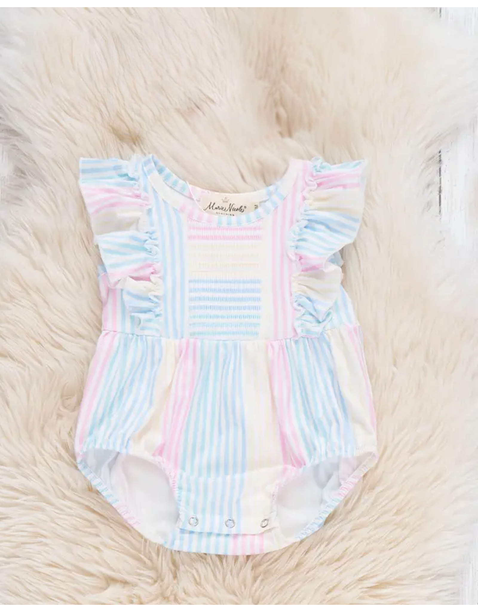 Sunshine Sway Striped Ruffle Romper