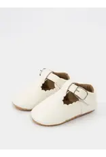 T-Strap Scalloped Buckle Shoes: White