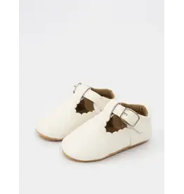 T-Strap Scalloped Buckle Shoes: White