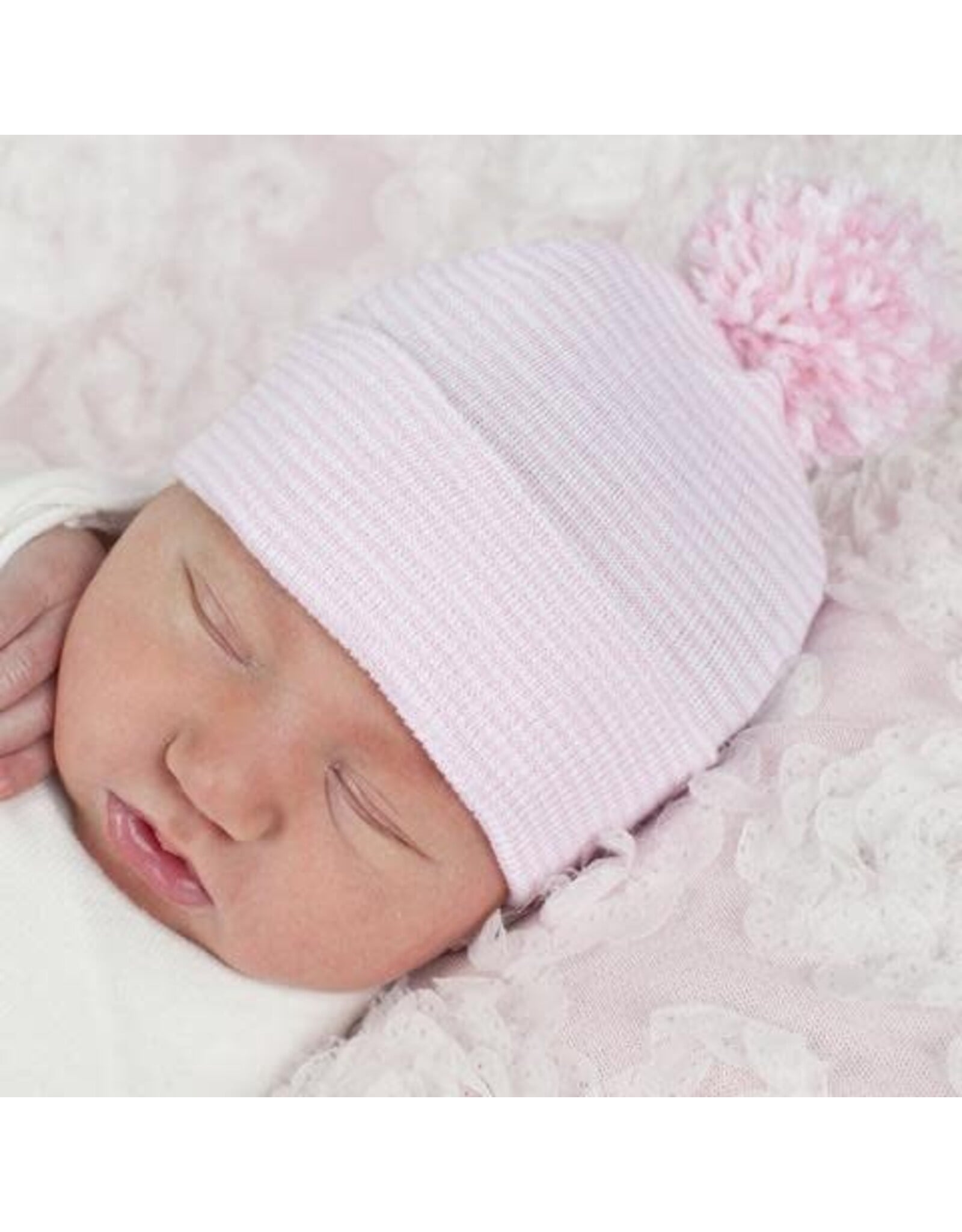 ILYBEAN Ily Bean- Striped Baby Pink Pom Hospital Hat