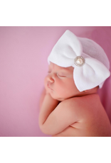 ILYBEAN Ilybean- White Bow w/ Pearl Center Beanie