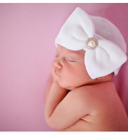 ILYBEAN Ilybean- White Bow w/ Pearl Center Beanie