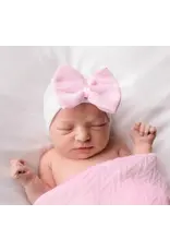 ILYBEAN Ilybean- White Hat w/ Pink Stripe Bow Beanie