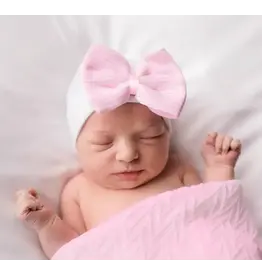 ILYBEAN Ilybean- White Hat w/ Pink Stripe Bow Beanie