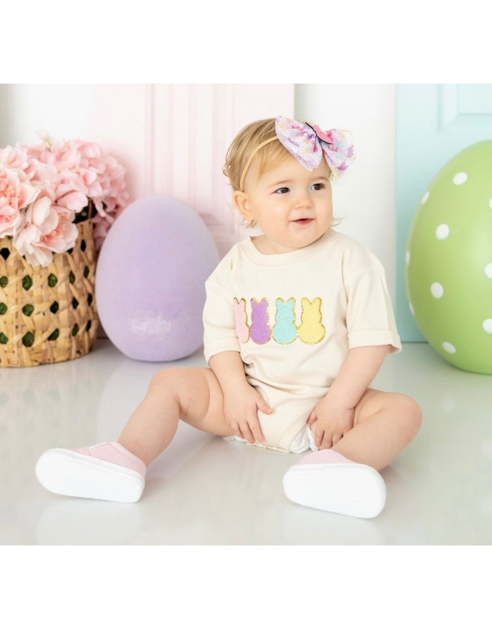 Sweet Wink- Easter Peeps Patch S/S Romper