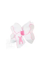 Beyond Creations Beyond Creations- White w/ Hot Pink Bunny Crochet Edge 5.5" XL Knot Bow