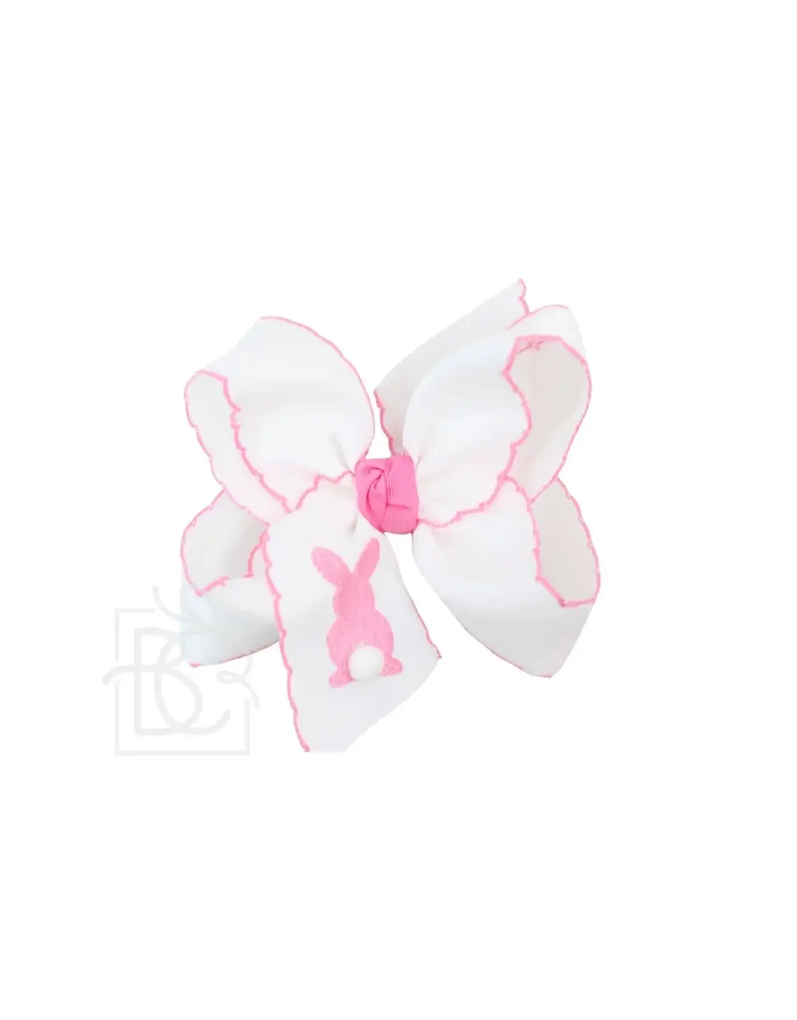 Beyond Creations Beyond Creations- White w/ Hot Pink Bunny Crochet Edge 5.5" XL Knot Bow