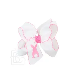 Beyond Creations Beyond Creations- White w/ Hot Pink Bunny Crochet Edge 5.5" XL Knot Bow