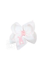 Beyond Creations Beyond Creations- White w/ Light Pink Bunny Crochet Edge 4.5" Lg Knot Bow