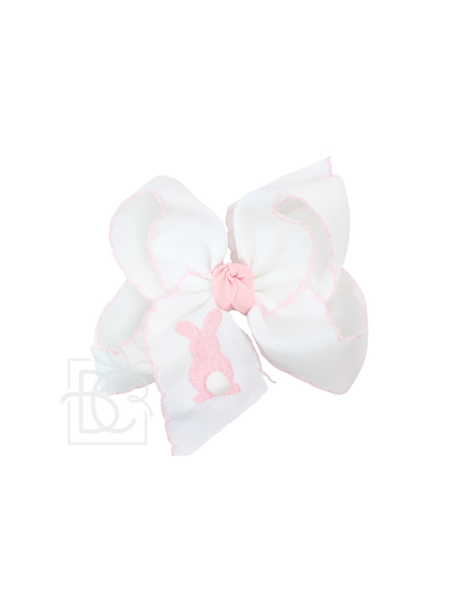 Beyond Creations Beyond Creations- White w/ Light Pink Bunny Crochet Edge 4.5" Lg Knot Bow