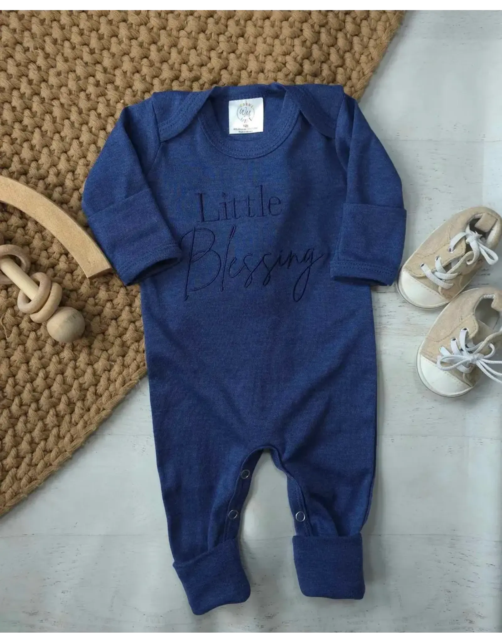 Wonderfully Made Wonderfully Made- Little Blessing Blue Romper: NB