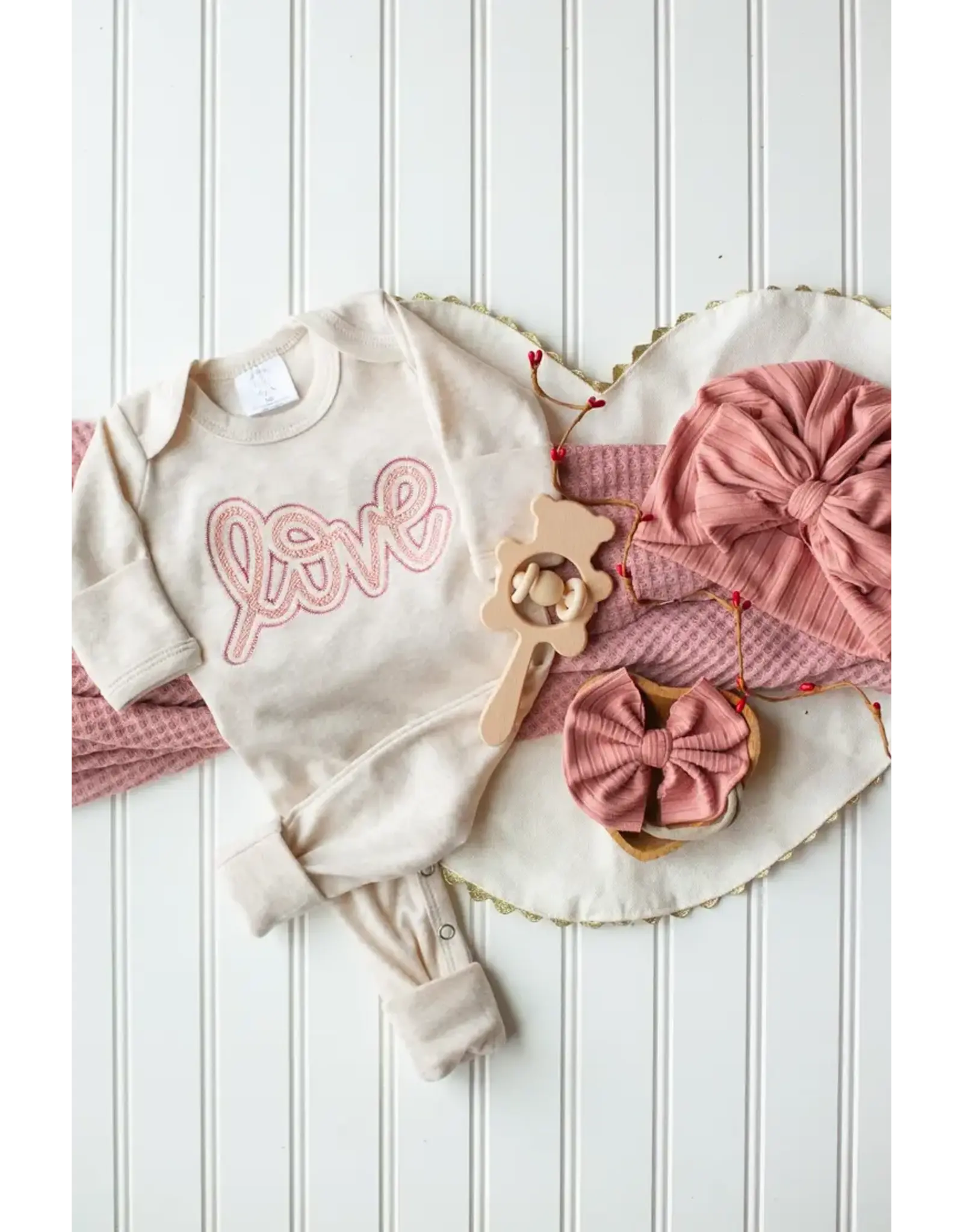 Wonderfully Made Wonderfully Made- Pink Love Oatmeal Romper