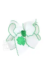 Beyond Creations Beyond Creations-  White w/ Emerald Clover Crochet Edge 5.5" XL Knot Bow