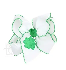 Beyond Creations Beyond Creations-  White w/ Emerald Clover Crochet Edge 5.5" XL Knot Bow