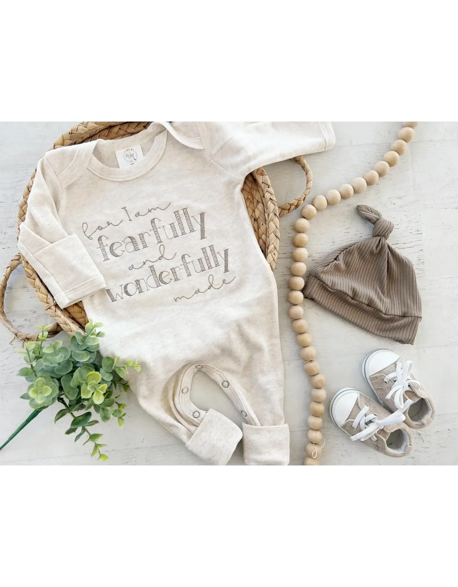 Wonderfully Made Wonderfully Made- Fearfully & Wonderfully Made Taupe Romper: NB