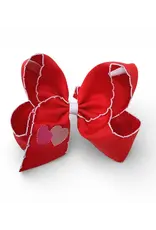 Red Embroidered Crochet Hearts Bow