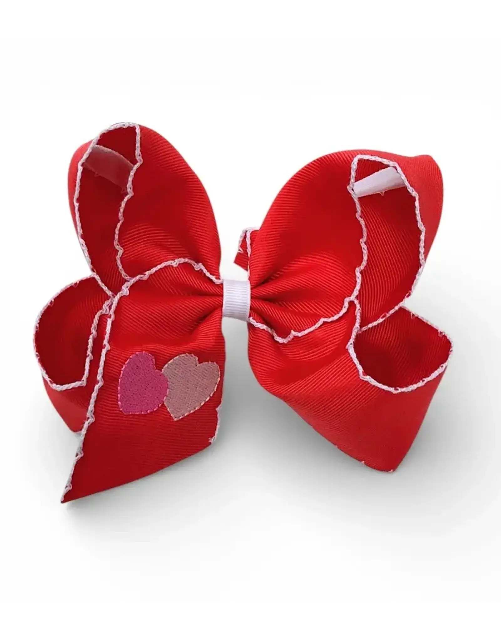 Red Embroidered Crochet Hearts Bow