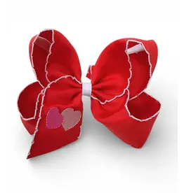 Red Embroidered Crochet Hearts Bow