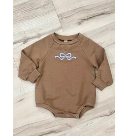 Mocha Embroidered Bow Bubble: 3-6M