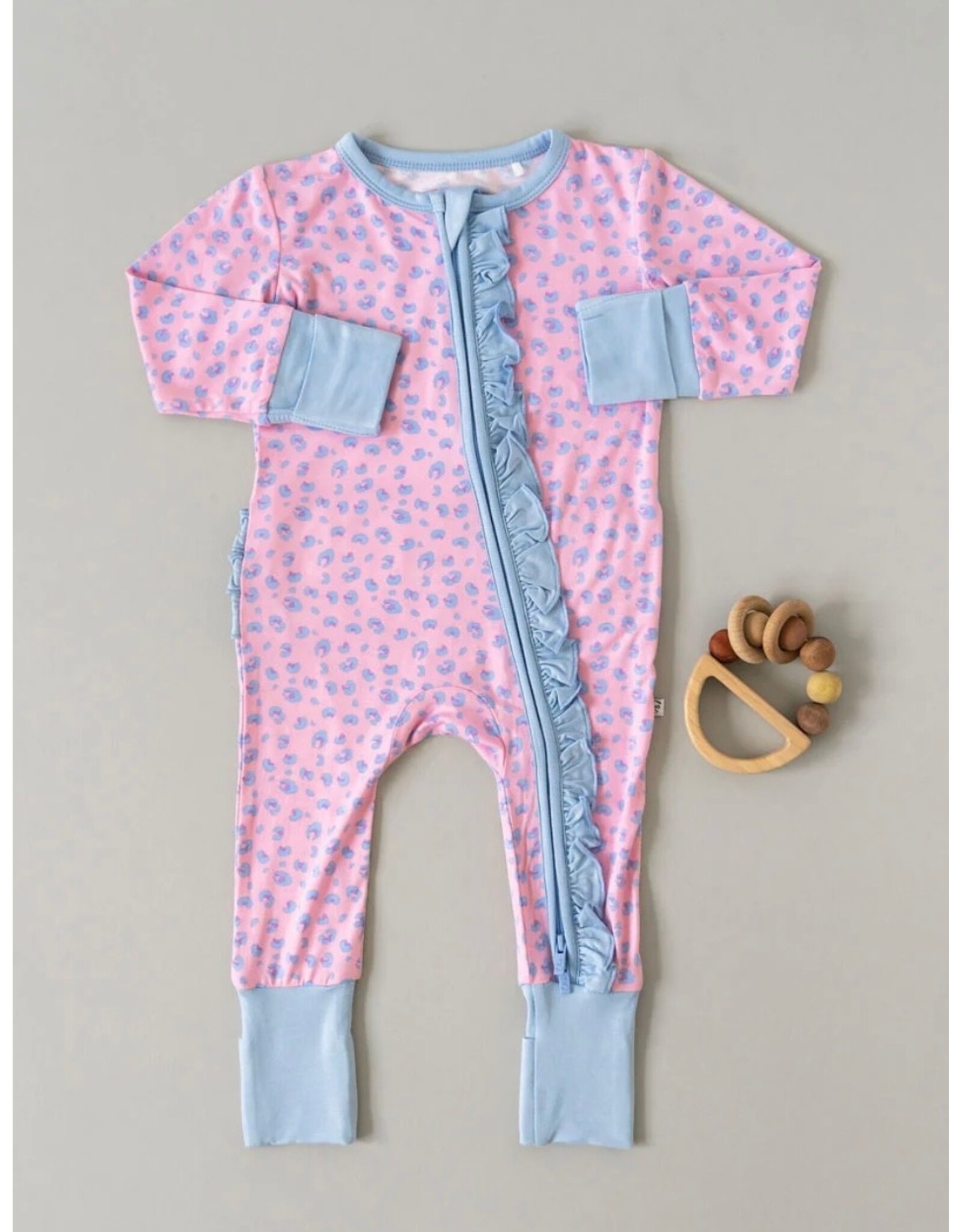 Laree + Co. LC- Lillian Leopard Bamboo Ruffle Convertible Footie