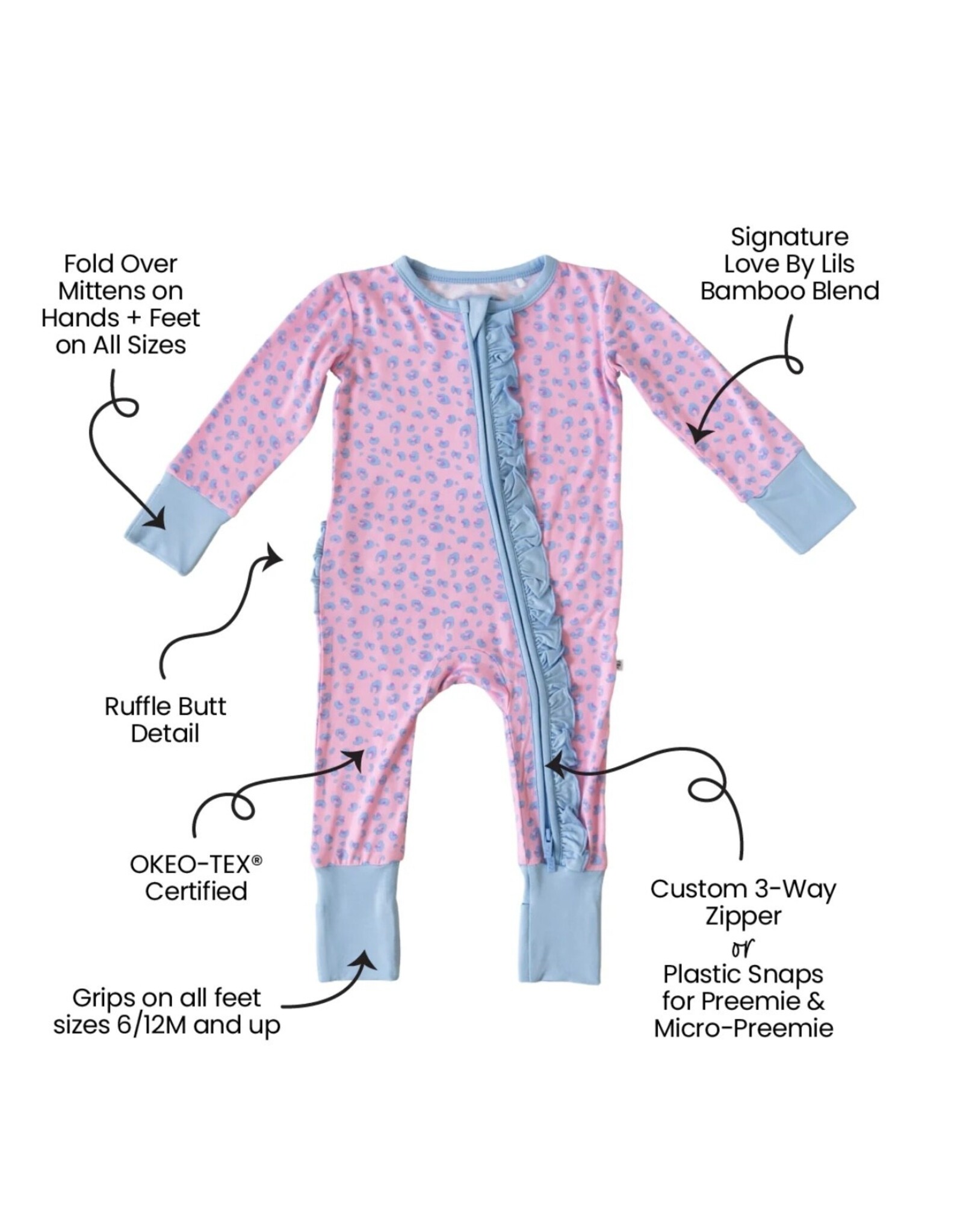 Laree + Co. LC- Lillian Leopard Bamboo Ruffle Convertible Footie