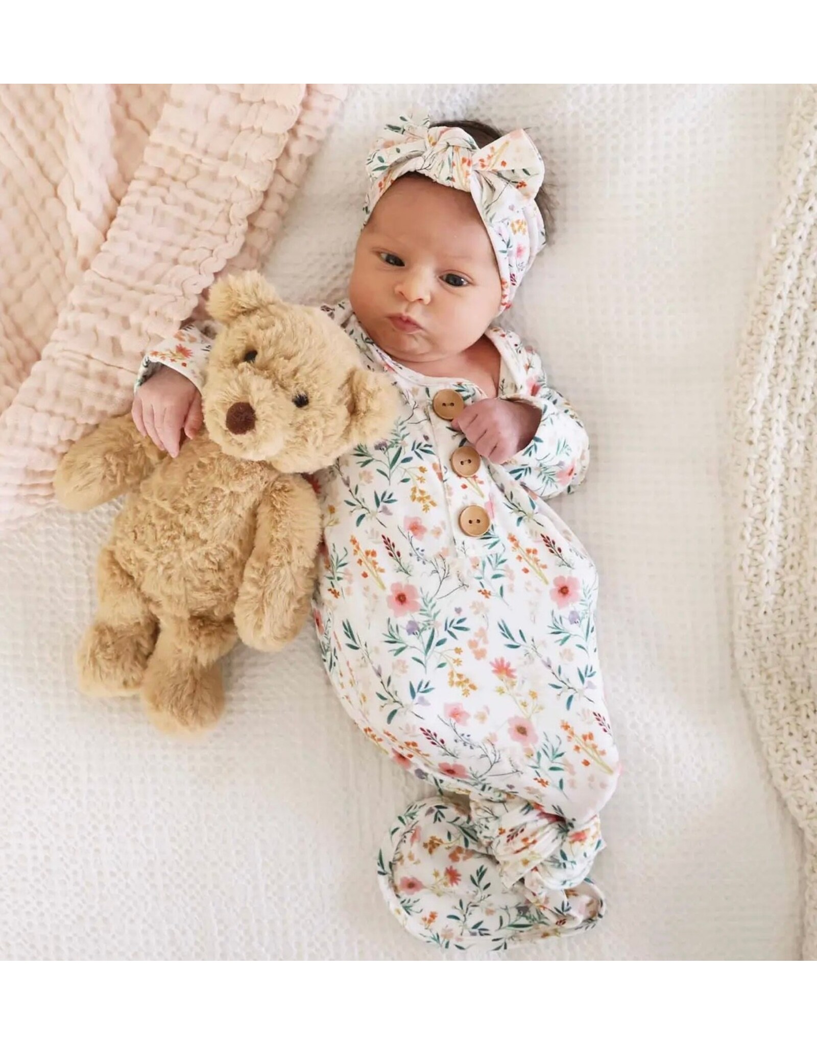 Caden Lane Caden Lane- Winnie’s Wildflowers Newborn Knot Gown & Hat Set