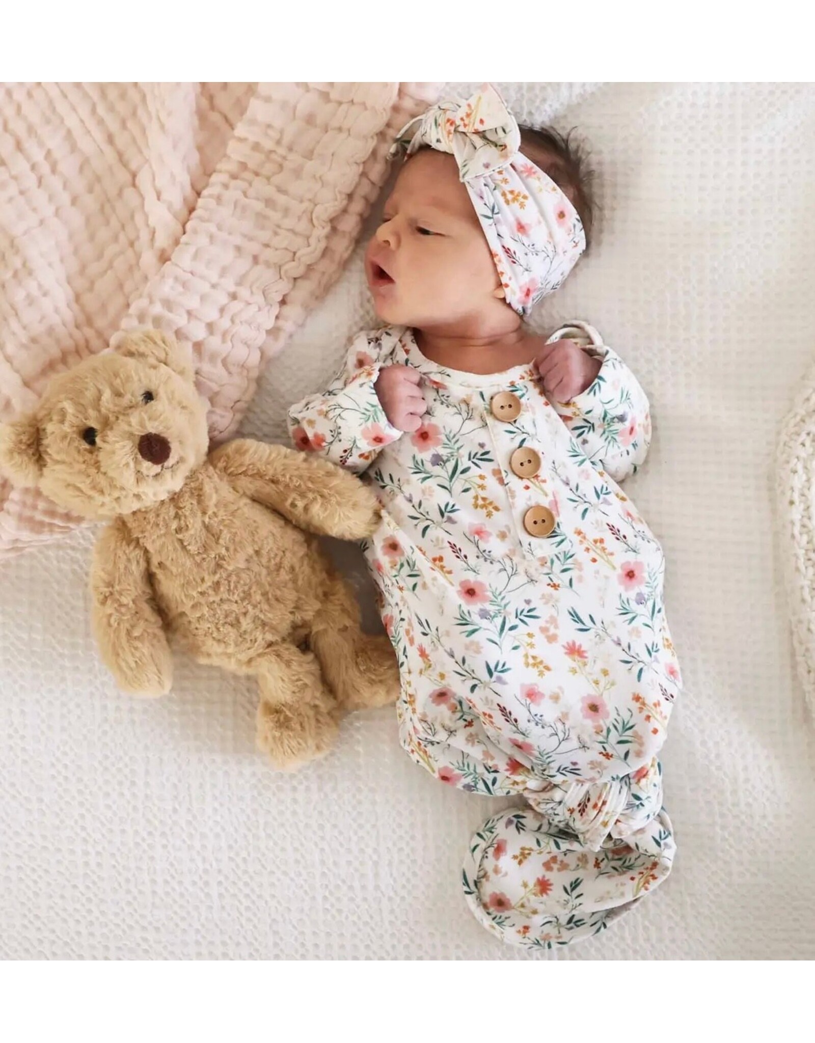 Caden Lane Caden Lane- Winnie’s Wildflowers Newborn Knot Gown & Hat Set