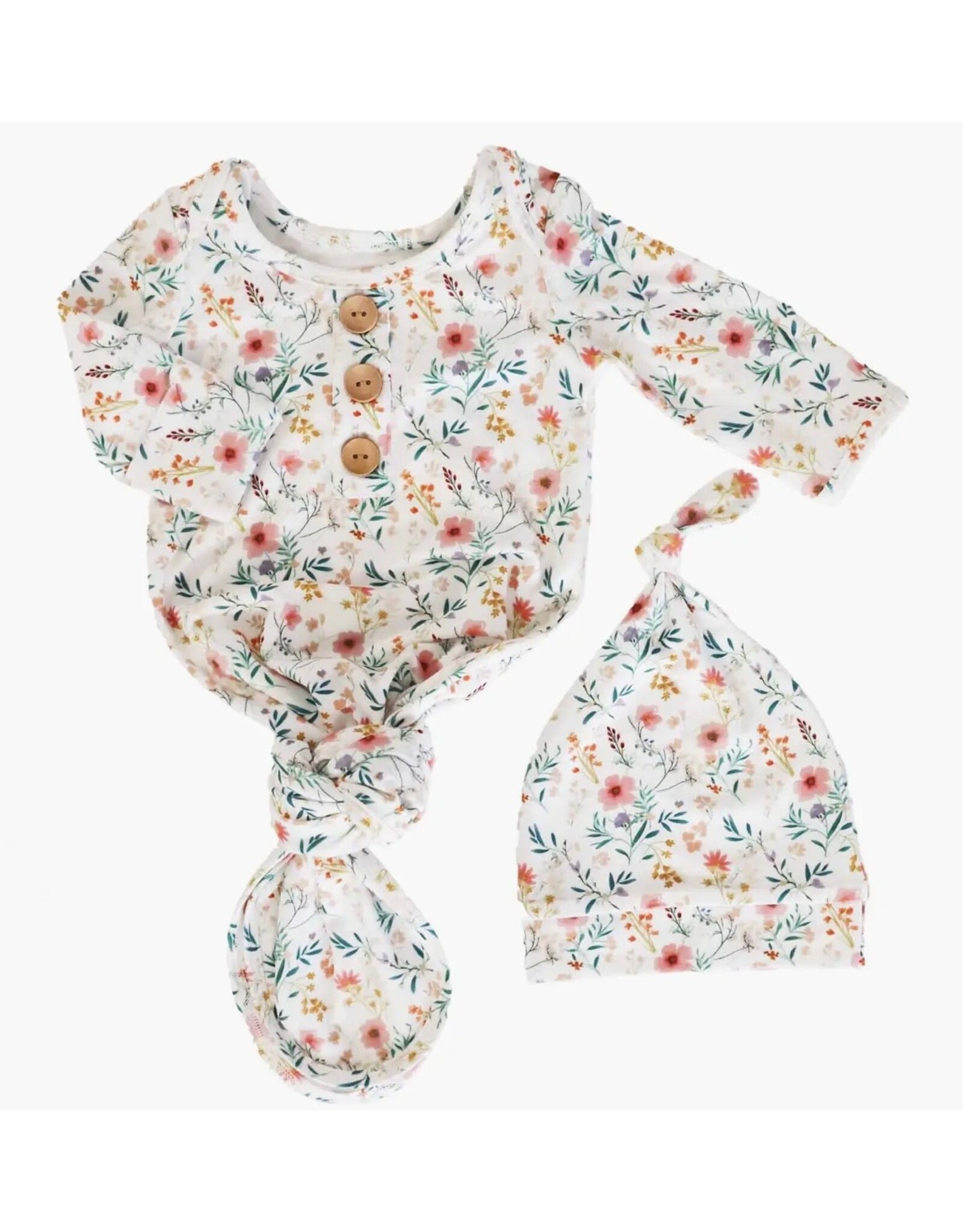Caden Lane Caden Lane- Winnie’s Wildflowers Newborn Knot Gown & Hat Set